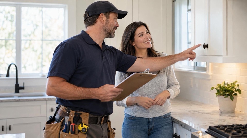 Handyman reviewing a job list with a homeowner