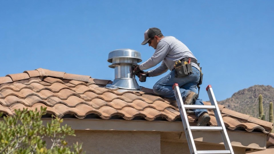 Handyman refastening a roof vent